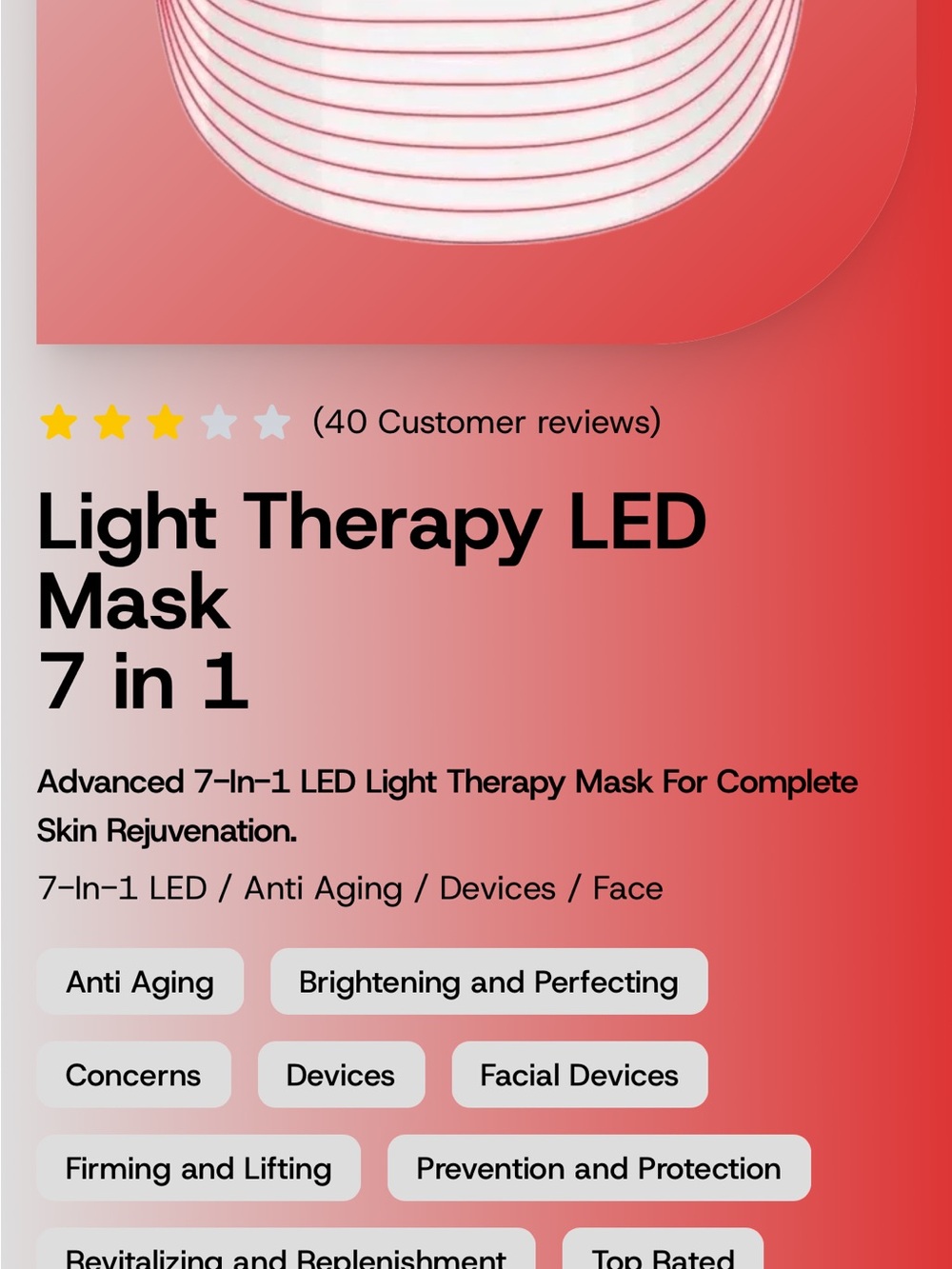 Dermalactives 7-in-1 LED Light Therapy Mask - Red & White